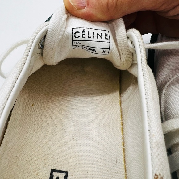 Celine Paris Classic White Canvas Sneakers with Hunter Green soles size 8 - Picture 13 of 15